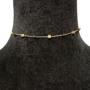 Hand Made Minimalist Choker Necklace Dainty Gold Tone Black Beaded